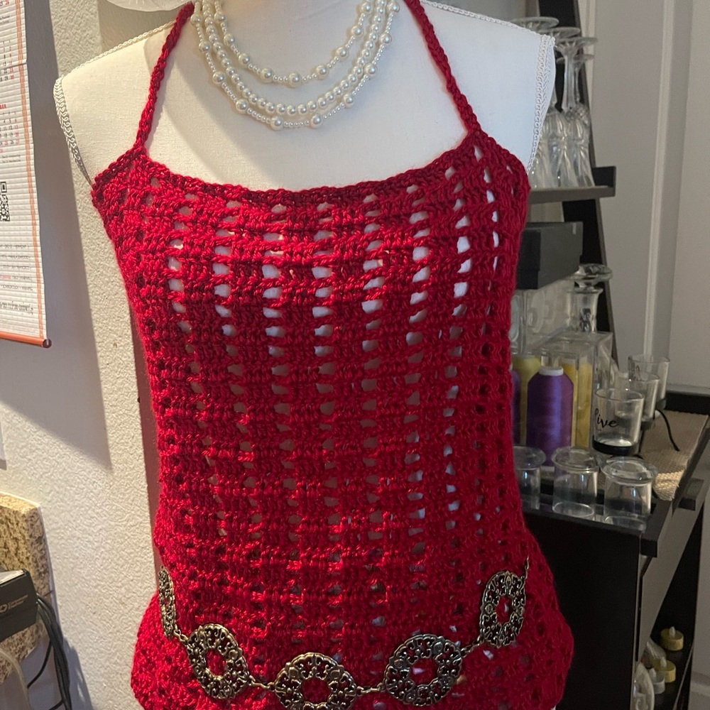 Red Crochet Halter Top